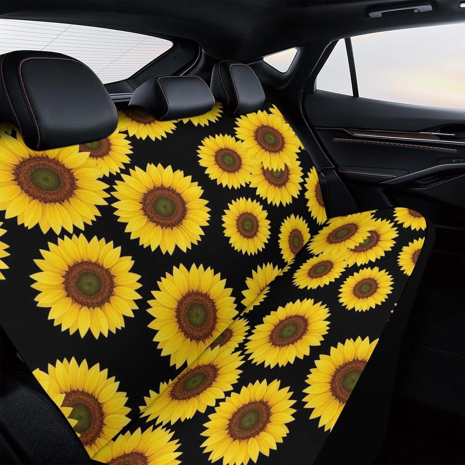 Men's Padded Rear Bench Car Seat Cover, Universal Fit Auto Soft Back Seat Cover, Dirt Proof Dog Car Back Seat Cover for Trucks SUV Compatible with Yellow Sunflowers
