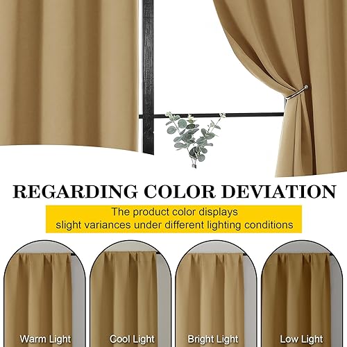 Miniatura 5 de Juego de 2 paneles de cortinas opacas doradas de 84 pulgadas de largo, con aislamiento térmico suave y sólido, para oscurecer la habitación, 84