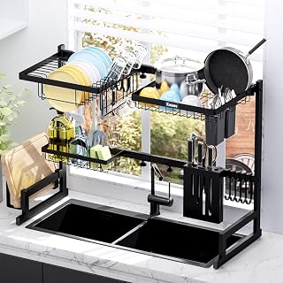 Kitsure Over-The-Sink Dish Drying Rack - Adjustable & Space-Saving Multifunctional Kitchen Dish Rack (29.5-35.5in), Over-The-Sink Dish Drying Rack