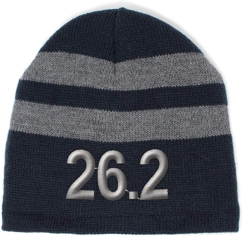 Custom Striped Beanie for Men & Women 26.2 Marathon Runner A Embroidery Acrylic