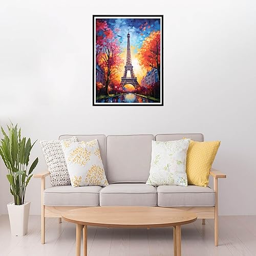 Miniatura 3 de Cuneai Kit de pintura de diamante 5D para bricolaje, torre de París, pintura redonda por números, manualidades de paisaje, bordado de cristal para