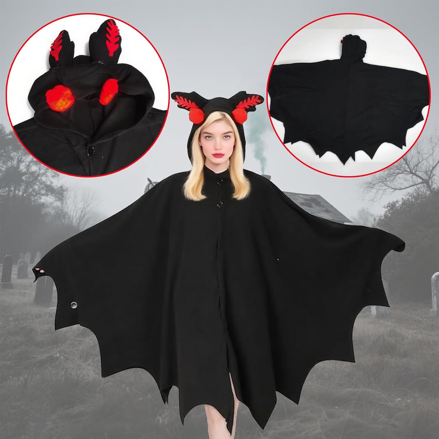 Moth Man Costume Hooded Cloak Soft Fleece Cape for Halloween Christmas Cosplay Party One Size Fits All - Image 5