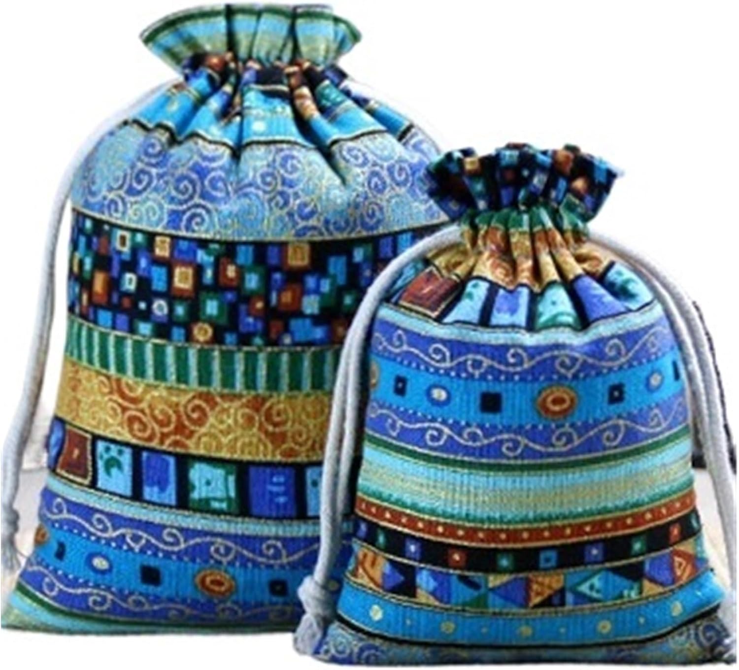 SFCHEN 10 Pcs/Lot Traditional Printing Cotton Drawstring Bags Vintage Jewelry Package Small Pouches 7x9/10x14/13x18cm(Green,10x14cm(10pcs))