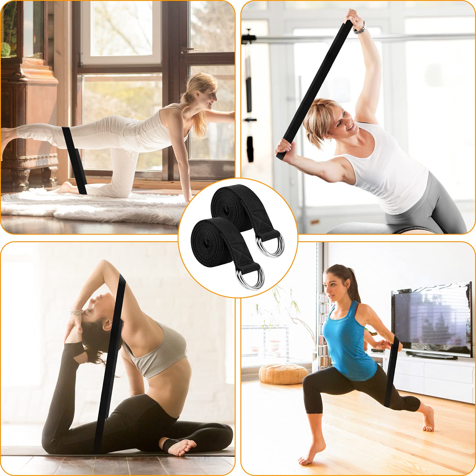 Sangles De Yoga En Coton 2,5m - Sangles D'Étirement Réglables Pour Yoga, Danse Et Gym