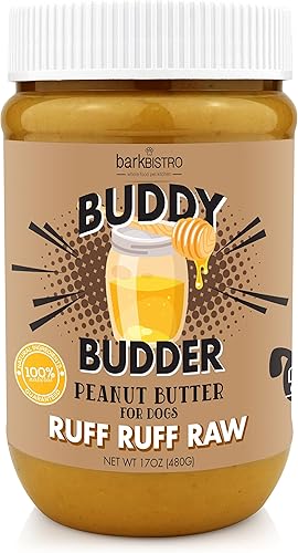 BUDDY BUDDER Bark Bistro, golosinas de mantequilla de maní 100% natural para perros, enriquecimiento para perros, bolsillo para píldoras, fabricado