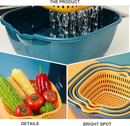 Miniatura 9 de LIFKOME Juego de 6 coladores de drenaje desmontables de plástico multicapa para cocina, colador de alimentos para frutas, verduras, cestas de