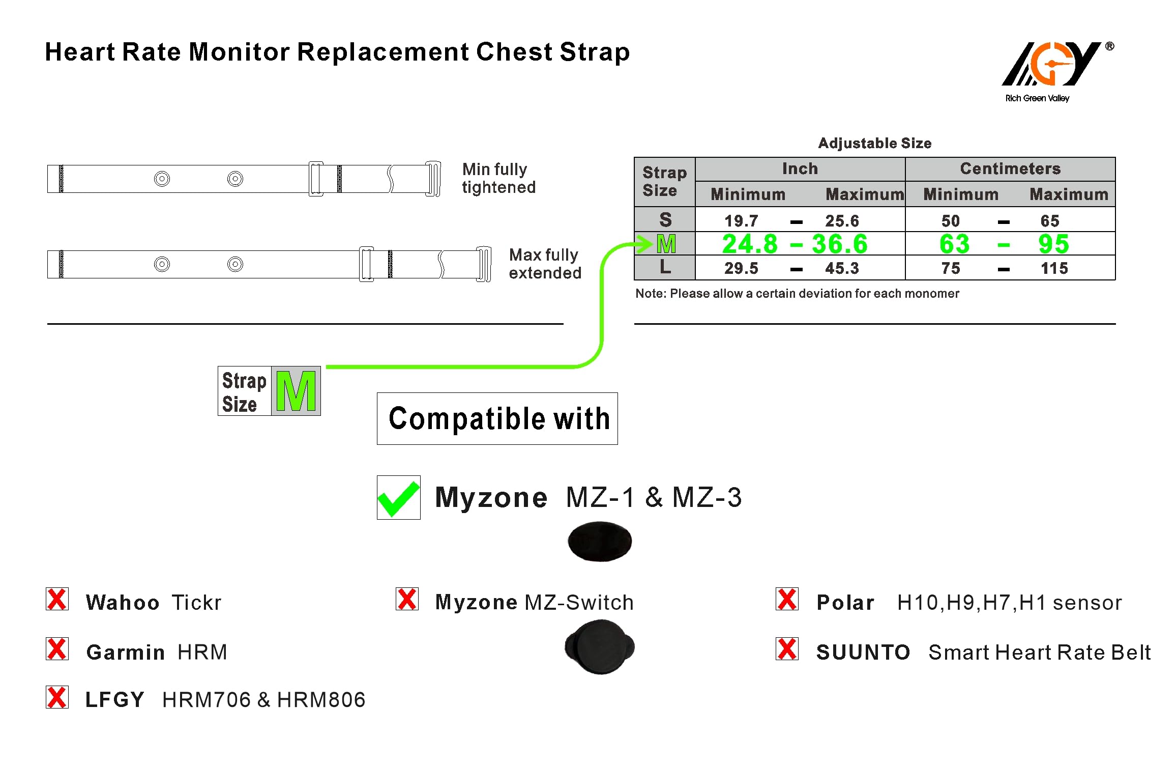 Rich Green Valley Heart Rate Monitor Replacement Strap, Adjustable Chest Band Compatible with Myzone MZ-3 & MZ-1 Chest Belt(Red Black, Medium, 2Pack)