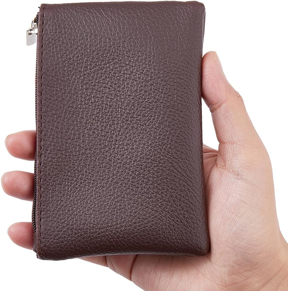 2 Colors Mini Leather Change Wallet Small PU Leather Coin Purse Portable Zipper Pouch Pocket Purse Card Coin Bag Key Lipstick Holder with Zipper for Women Men(Black;Chocolate)