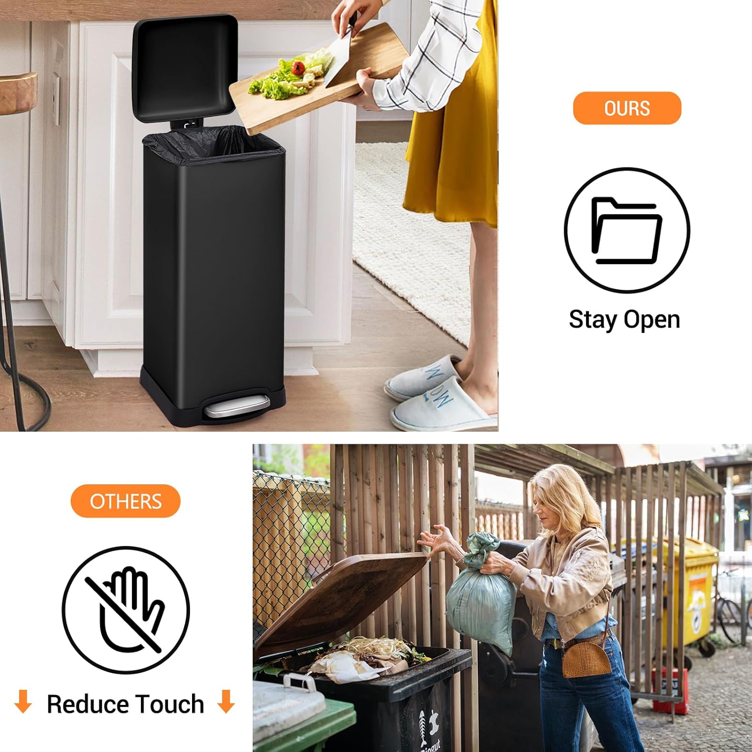 8 Gallon Bathroom Step Trash Can, 30-Liter Square Stainless Steel Foot Pedal Garbage Can with Soft-Close Lid for Kitchen, with Removable Inner Bucket