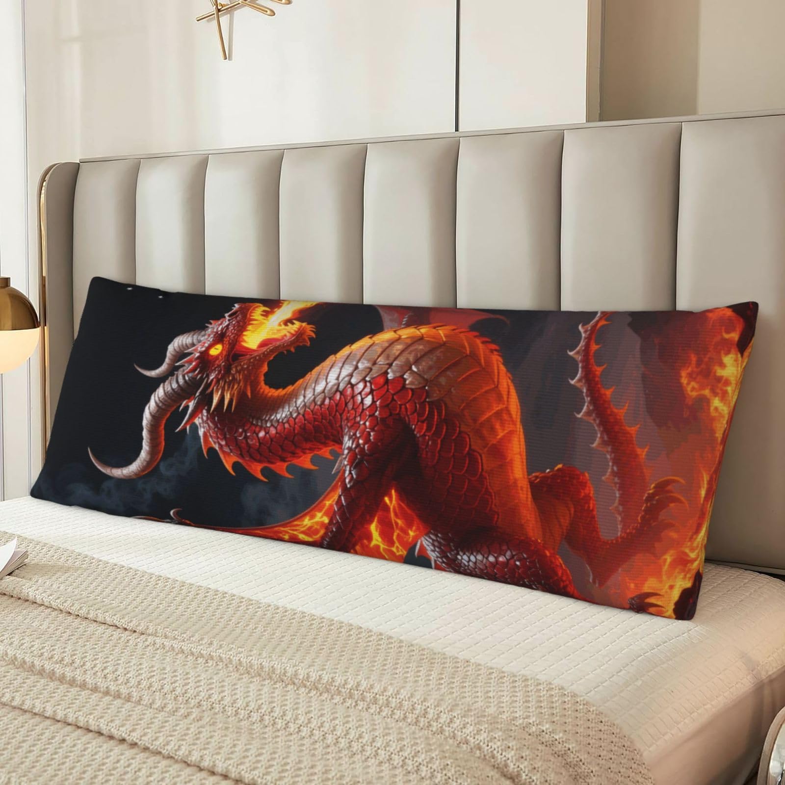 Fire Dragon Body Pillow Cover with Hidden Zipper 54"X20",Ultra Soft Microfiber Long Pillow Case Decorative Bedding Pillowcase Cushion Cover Cases for Bedroom Couch Sofa,Home Gifts