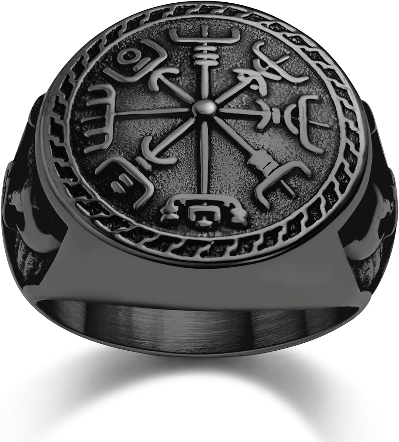 Nordic Battle Axe Ring Viking Vegvisir Pirate Compass Rings Stainless Steel/18K Gold Plated/Black Norse Symbol Vintage Jewelry for Men Women Send Gift Box