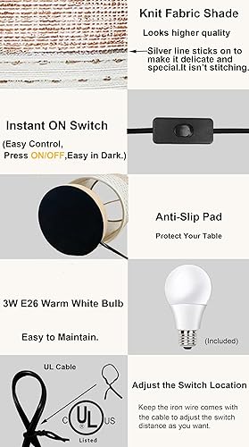 Miniatura 9 de AFORTLO Lámpara de escritorio de mesa, mesa de noche decorativa bohemia de tela pequeña, lámpara de base de madera maciza para dormitorio, sala de