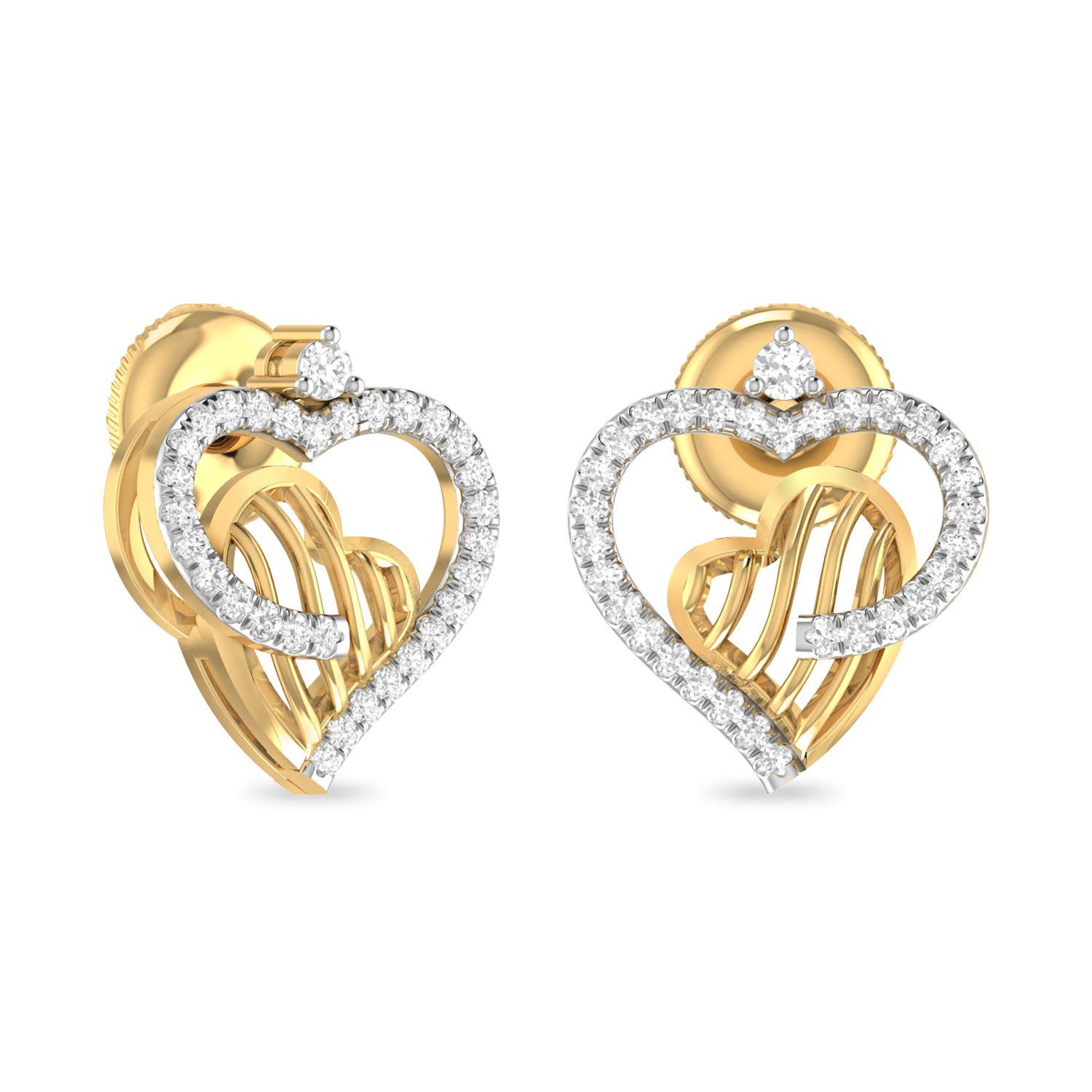 Yellow Gold and Diamond Stud Earrings for Women-image-39