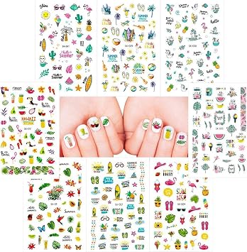 Small Kids Nail Stickers Princess Nails Decals for Little Girls 12 Sheets with Hawaii Summer Nail Art Stickers 8 Sheets