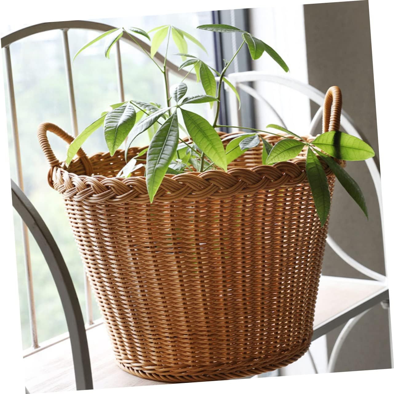 Japanese Style Laundry Hamper Basket with Handle Portable Lightweight Dirty Clothes Organizer Simulation Rattan Weave Design Space Saving Home Storage Smooth Surface and Material