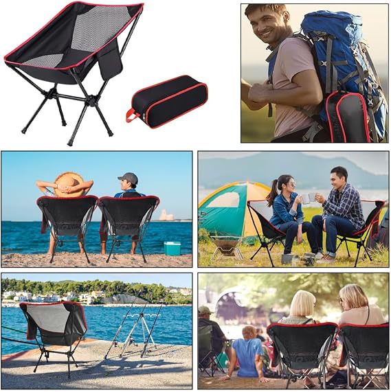 Trail Folding Camping Chair, Lightweight Outdoor Chair, Heavy Duty Tubular Steel Frame, Fast-Drying Polyester, Carry Bag, 100kg Capacity for Travel, Backpacking, Hiking, Picnics, Fishing