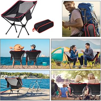 Trail Folding Camping Chair, Lightweight Outdoor Chair, Heavy Duty Tubular Steel Frame, Fast-Drying Polyester, Carry Bag, 100kg Capacity for Travel, Backpacking, Hiking, Picnics, Fishing