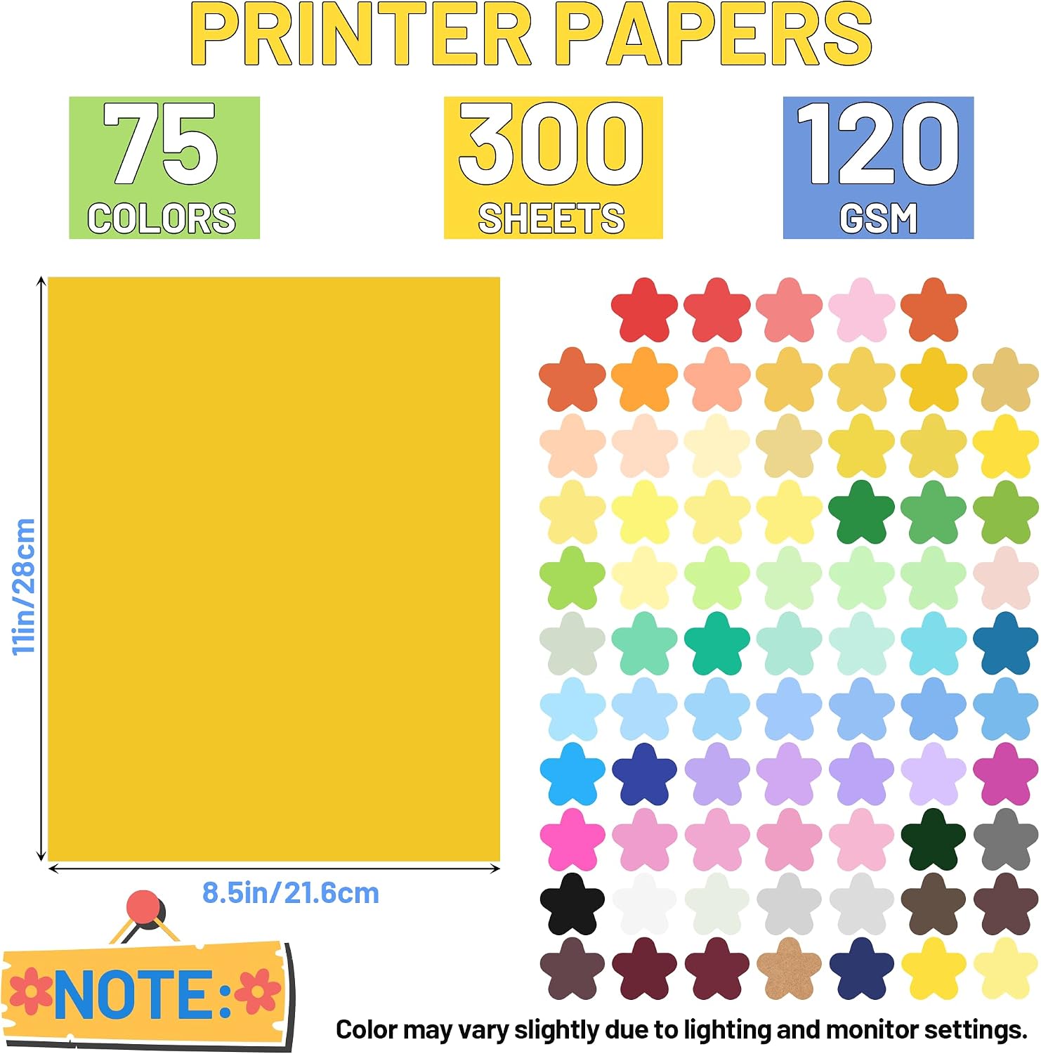 75 Colors Construction Paper 300 PCS, 8.5x11in Bulk Colored Paper for Crafts - 120GSM Thick Cardstock for Printing, Layering, Embossing - DIY Art Supplies for Cards, Invitations, School Projects