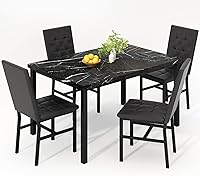 Hooseng 5-Piece Black Marble Dining Table Set with 4 Chairs - Space-Saving for Kitchen, Living Room, Small Apartments
