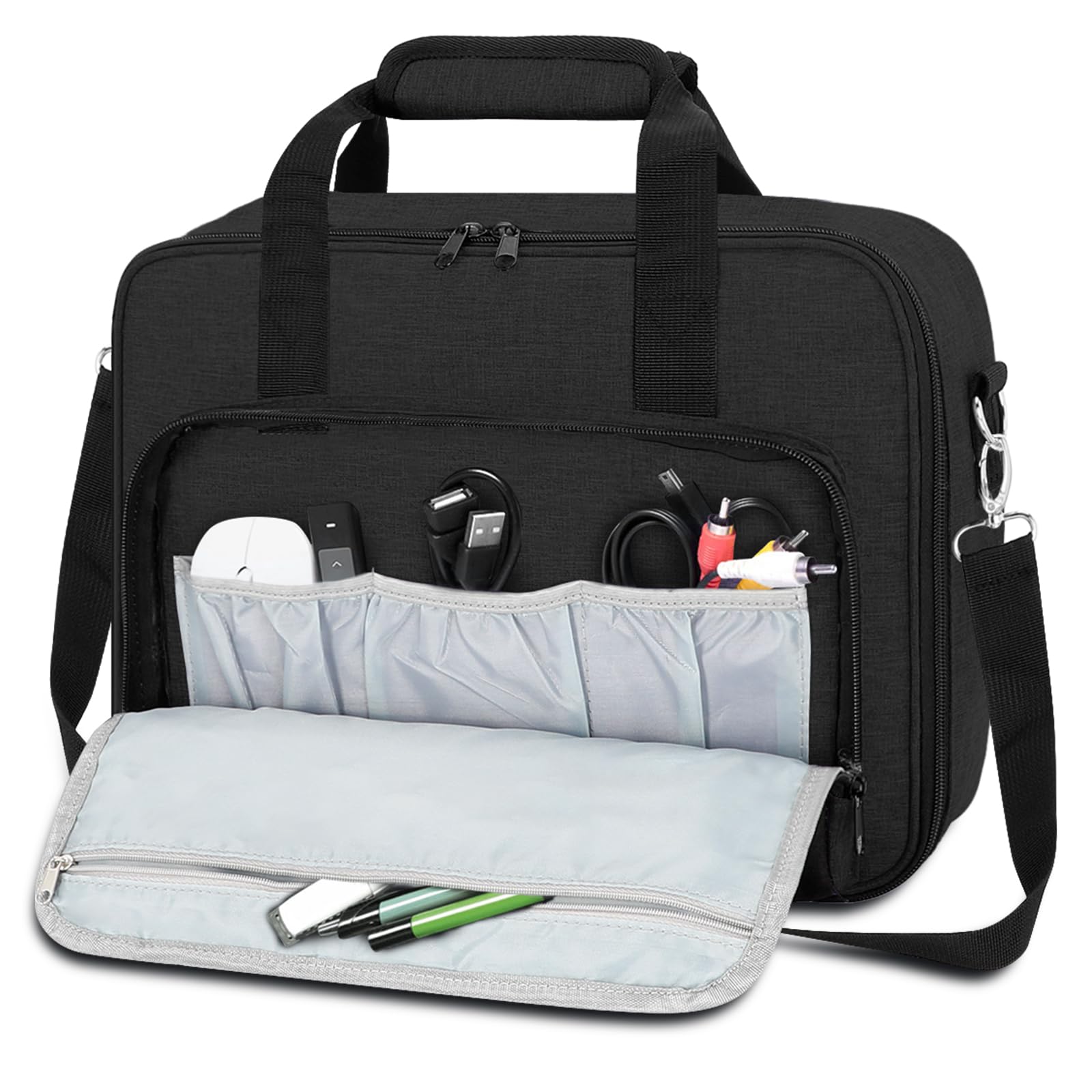 Custodia per proiettore, borsa per proiettore con tasche per accessori e spallacci regolabili, borsa da trasporto portatile compatibile con Epson BenQ ViewSonic e la maggior parte dei mini