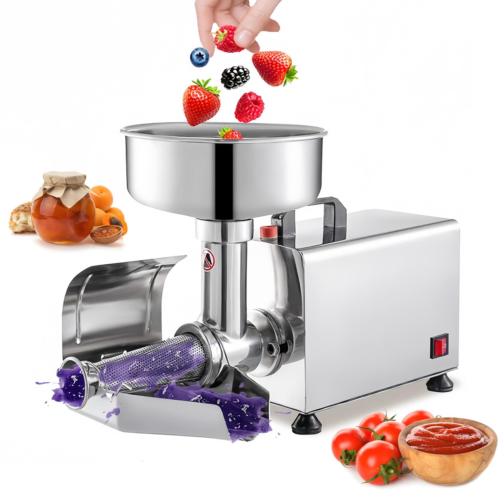 YXYLJOZ Commercial Electric Tomato Strainer 450W, High Efficiency Food Mill for Tomato, Strawberry & Blueberry Sauce, 150 Kg/H Pure Copper Motor, 110V