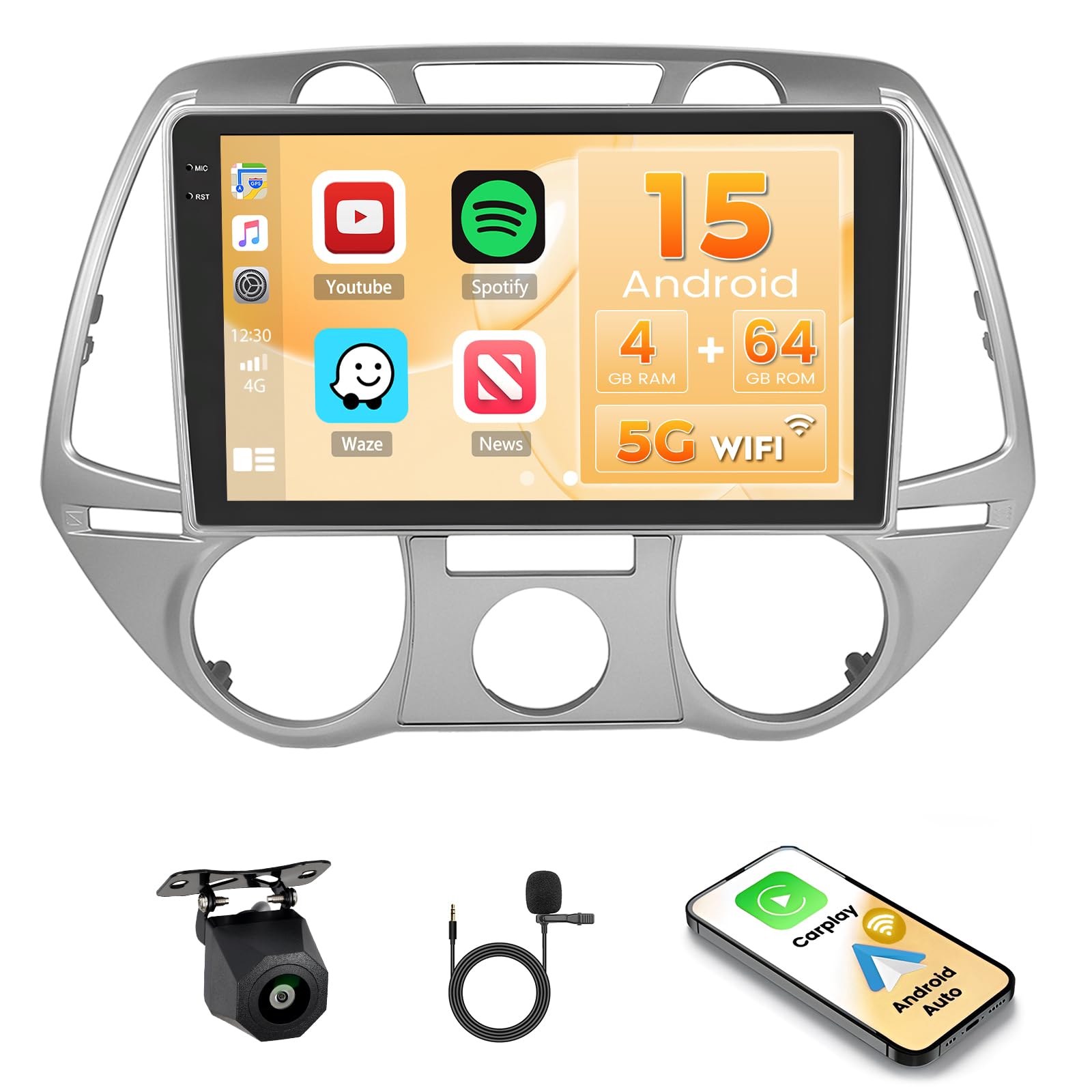Radio samochodowe Hyundai i20, samochodowe stereo Hyundai i20, radio samochodowe Hyundai i20, ekran z Wi-Fi 2008 2009 2010 2011 2012, nawigacja samochodowa Hyundai i20, Hyundai i20 CarPlay, Hyundai i2