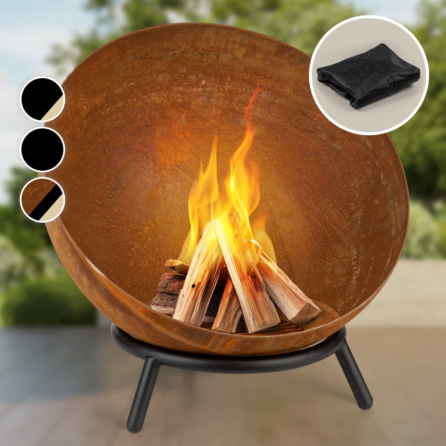 Svenskav Braciere Z 79 cm per giardino e terrazza (acciaio inox, Super XXL) – Design braciere rotondo per braciere all'aperto – Ciotola ignifuga grande adatto per grigliate, barbecue, barbecue, falò