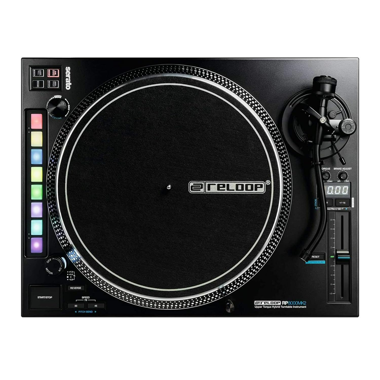 Reloop RP-8000 MK2 Advanced Hybrid Torque Turntable with MIDI (Pair) Bundle with Reloop Dust Covers, Digital Stylus Scale, Record Care Solution (6 Items)