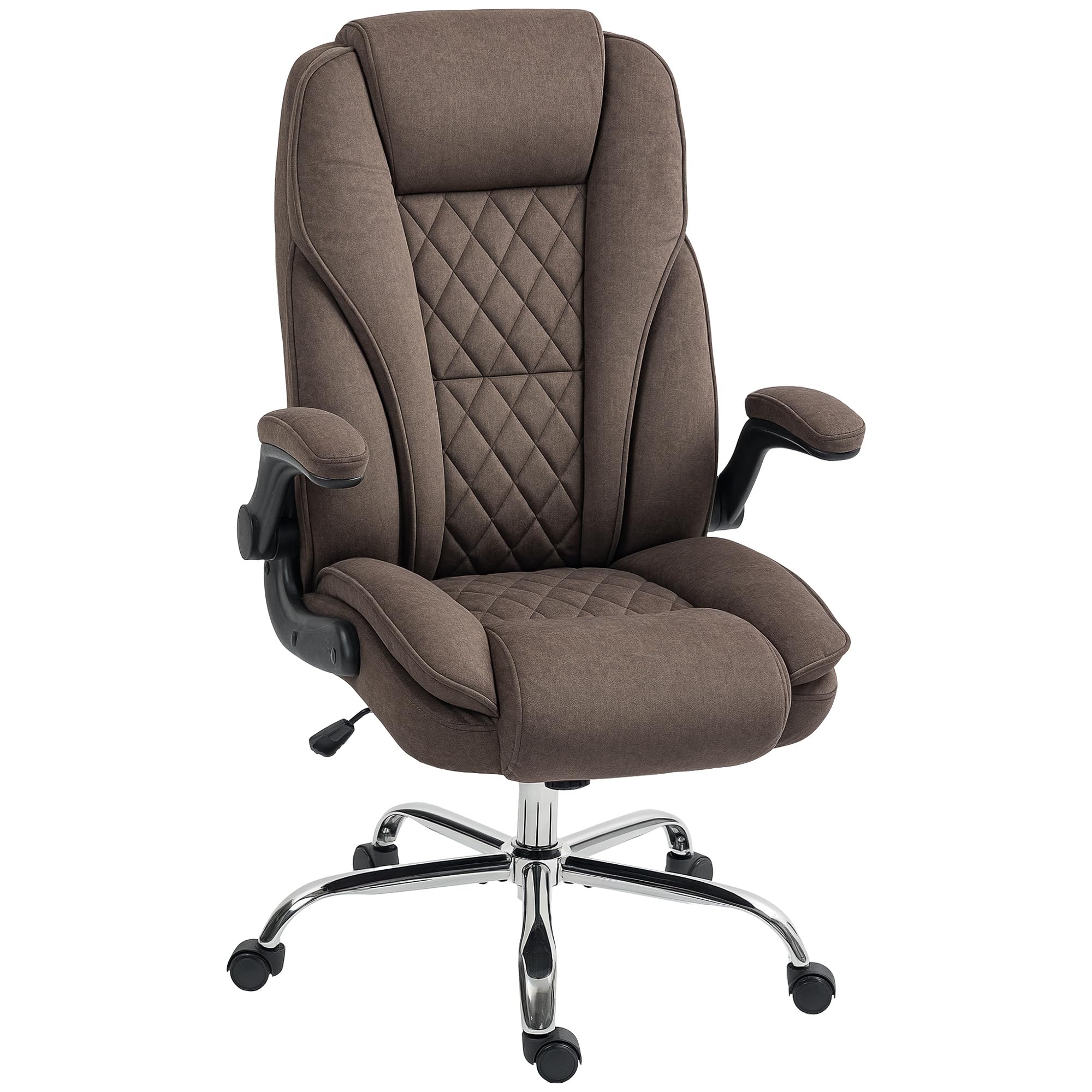 HOMCOM High Back Office Chair, Executive Desk Chair with Swivel Wheels, Flip-up Armrest, Adjustable Height, Modern Diamond Fabric Computer Chair for
