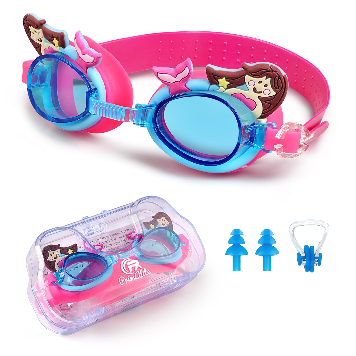 Primalite MERMAID Swimming Goggles for Kids- Aged 3-12 Years Old- Free Nose Clip, Ear Plug Set & Protection Case for Girls Boys-100% Anti-Fog, UV Protection, No Leak Adjustable Strap Comfort fit (B0DB6FPQWH) Amazon Price History, Amazon Price Tracker