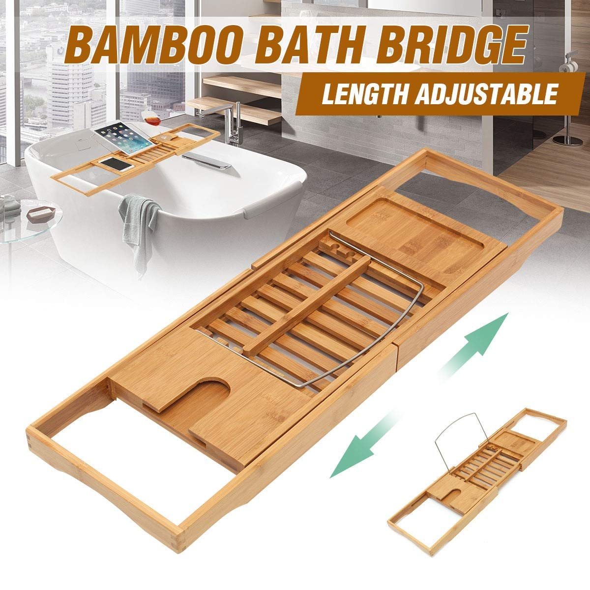Bandeja de bañera Extensible para baño, Carrito de Ducha, Estante para bañera, toallero, Soporte para Libros de Vino, Accesorios de organización de Almacenamiento