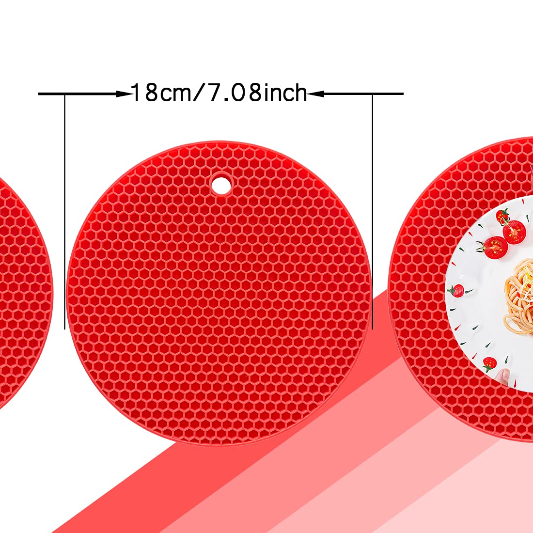 PTAPIPI Salvamanteles de Silicona (Pack de 2, Ø18cm) | Soporte para Ollas Calientes Resistente al Calor, Antideslizante y Lavavajillas (Rojo)