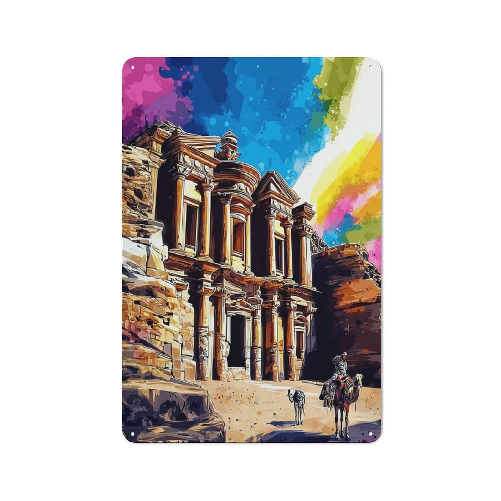 Junmoney Colorful Petra Painting With Rainbow Cottage Metal Wall Decor 30X20cm, Shed Metal Sign For Patio Bar, Workshop, Shed Or Kitchen