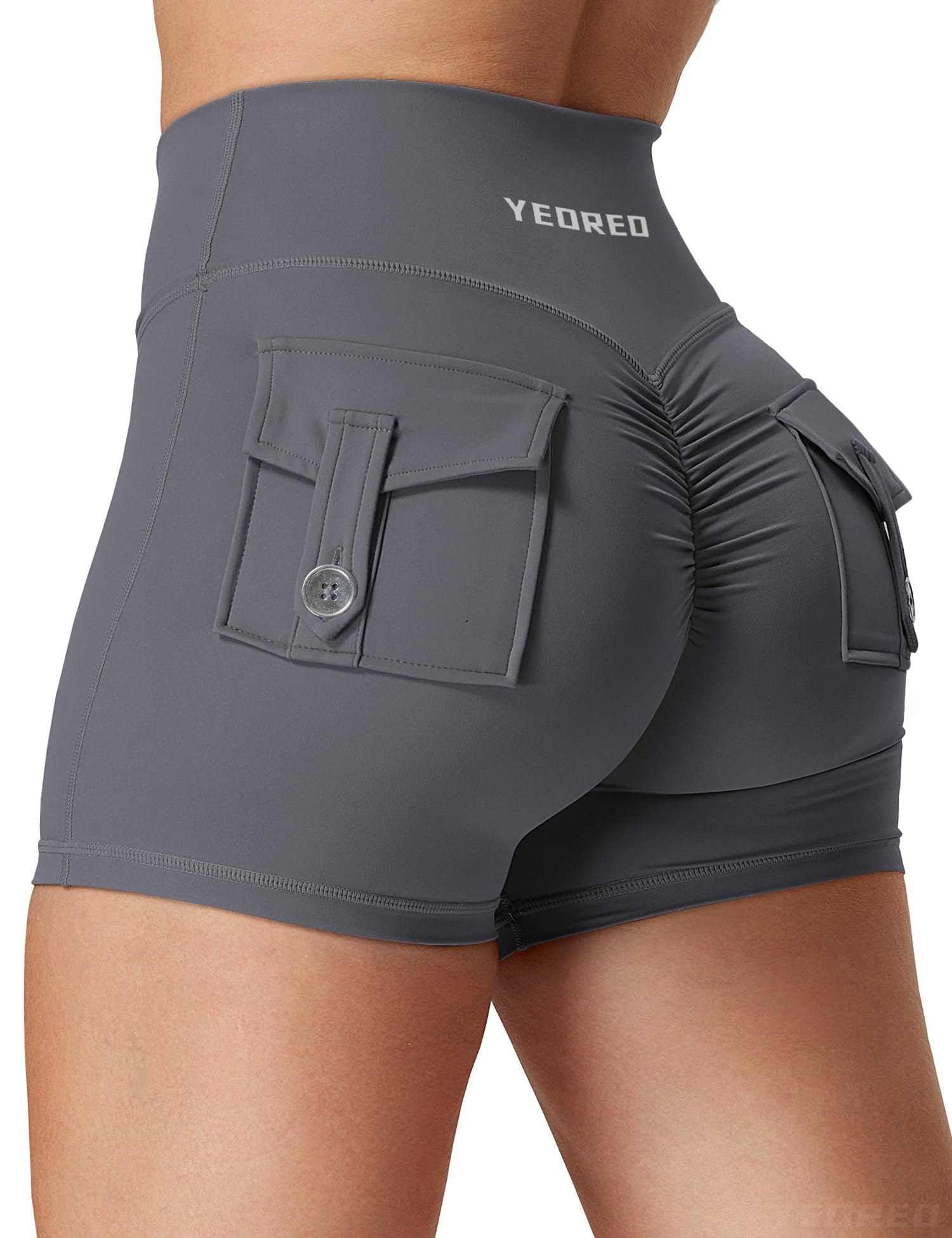 YEOREO Scrunch Workout Shorts with Pockets Charm Gym Biker Shorts for Women High Waisted Yoga Booty Shorts