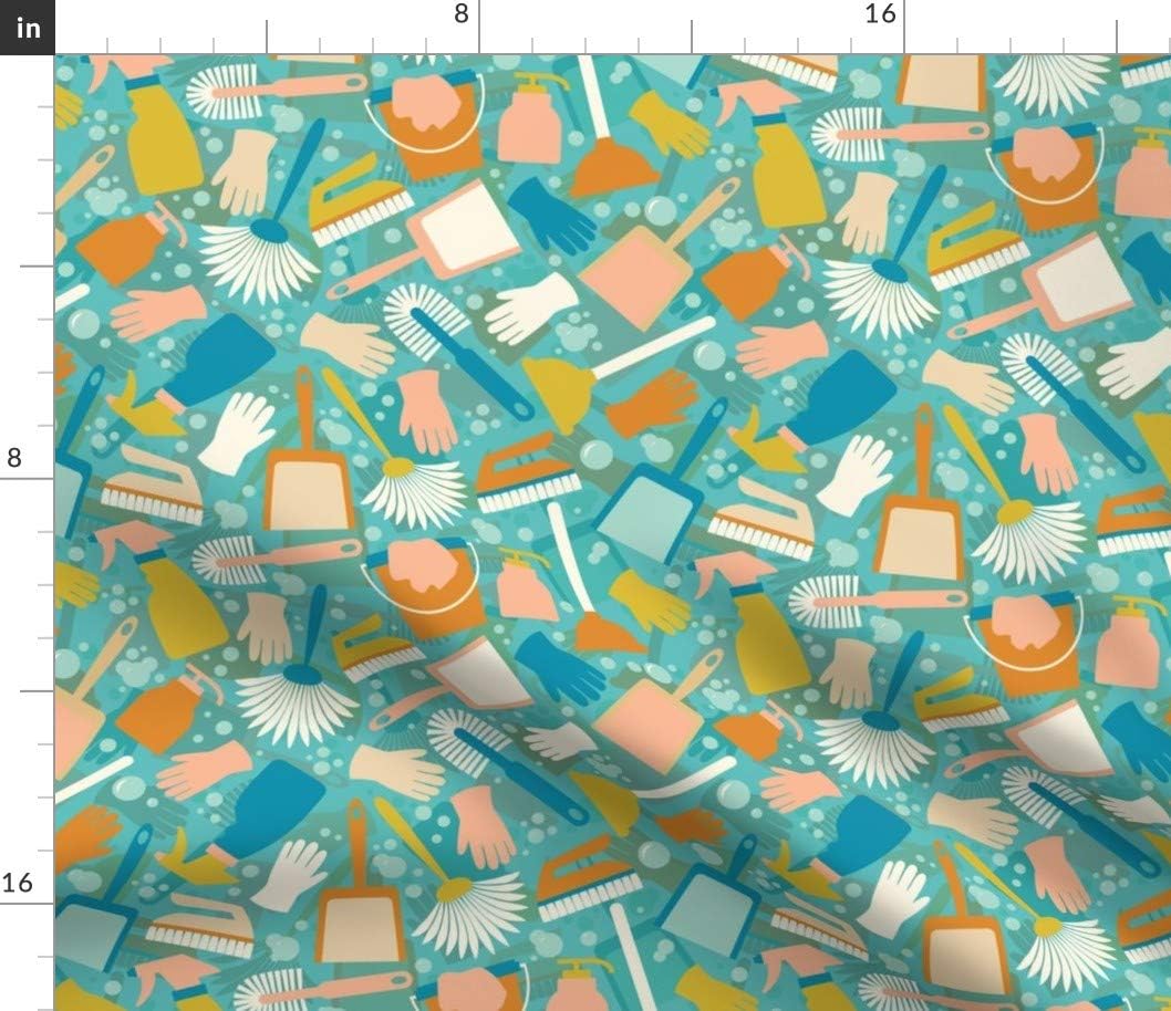 Spoonflower Fabric - Cleaning Supply Housekeeper Novelty Print Printed on Petal Signature Cotton Fabric by The Yard - Sewing Quilting Apparel Crafts Decor