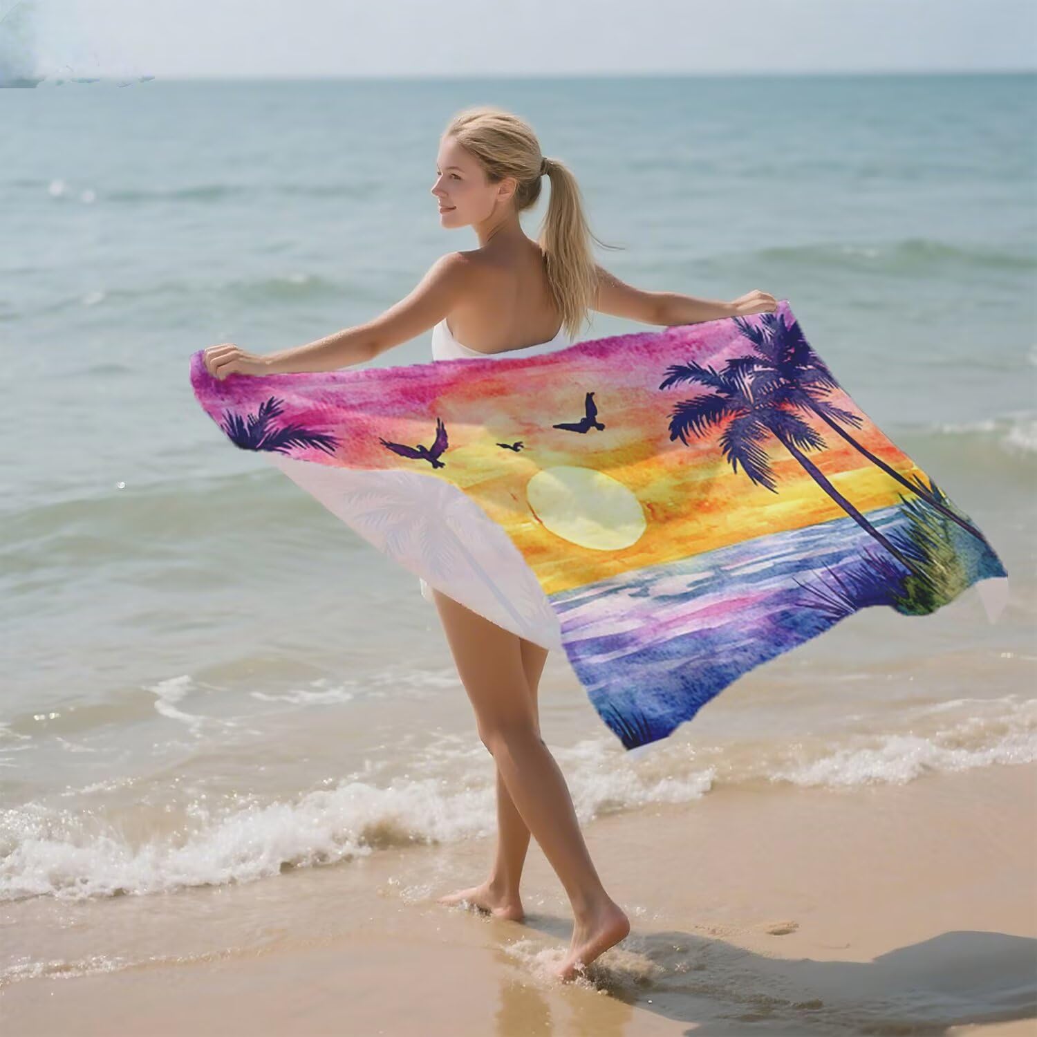 Telo Mare Microfibra Grande 150x200 Colore Tramonto Antisabbia Asciugatura Rapida Telo Mare, Leggero Asciugamano Sportivo, Donna Uomo Portatile Coperta da Spiaggia, Perfetto per Viaggi, Campeggio a249
