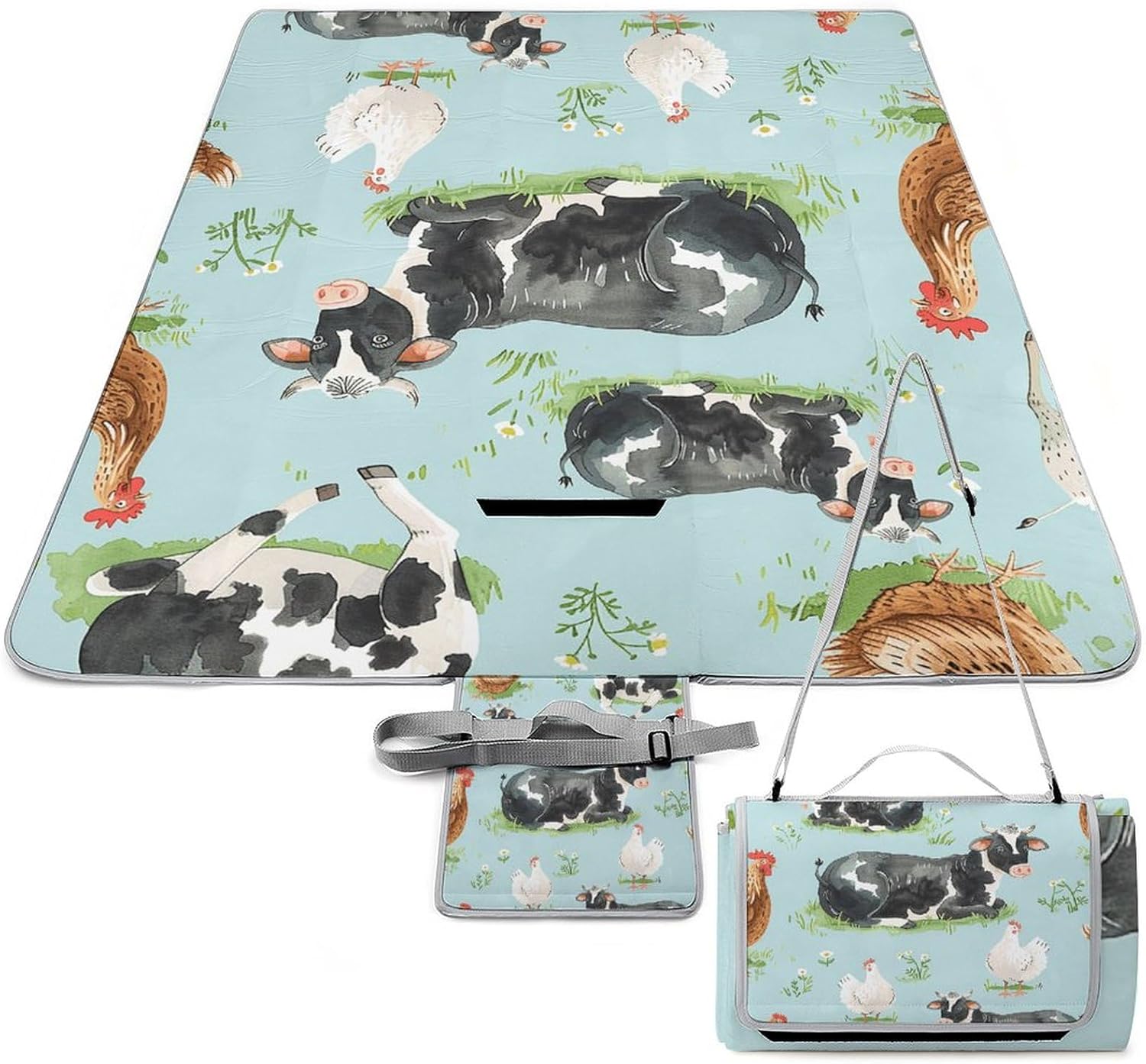 Outdoor Picnic Blanket Extra Large Beach Blanket Waterproof Picnic Mat Light Blue Animal Camping Blanket Portable with Carry Strap Park Blanket for Grass Camping Park