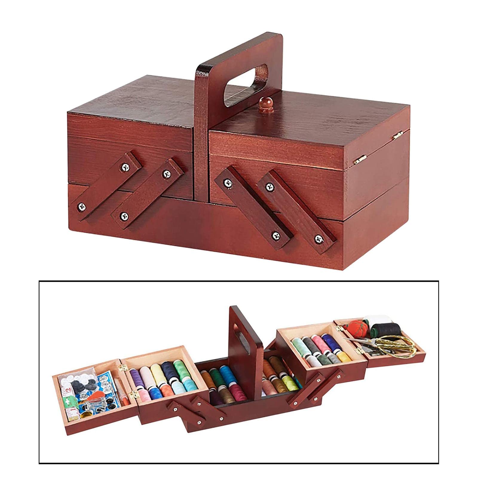 misppro Kit de costura de madera para adultos, principiantes, kits de costura, accesorios para el hogar, cesta de costura, kit de reparación de costuras, compartimentos, Boxex para mujeres y hombres,