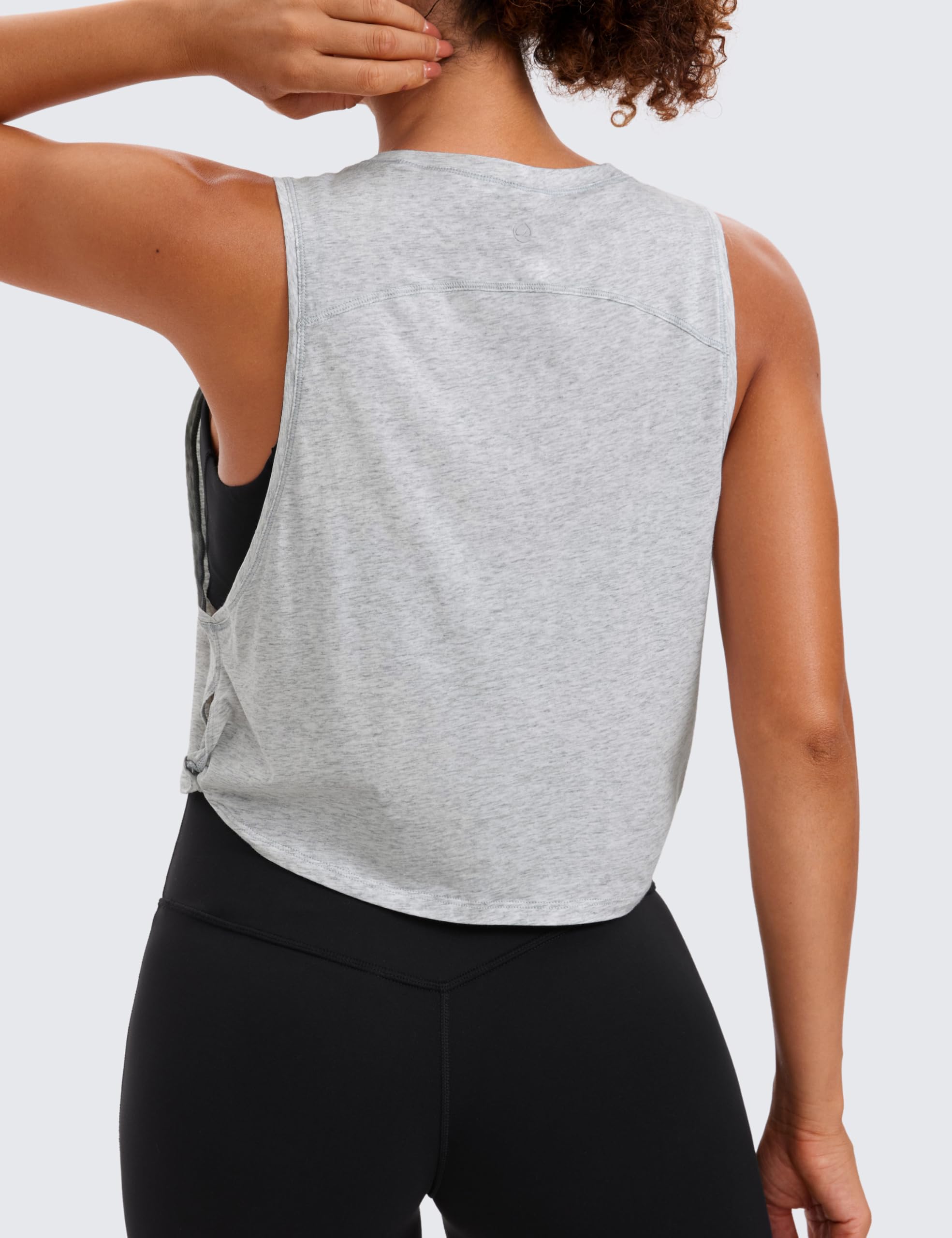 CRZ YOGA Mujer Algodón Pima Camiseta Sin Mangas de Fitness Ropa Deportiva Cuello Redondo Crop Top