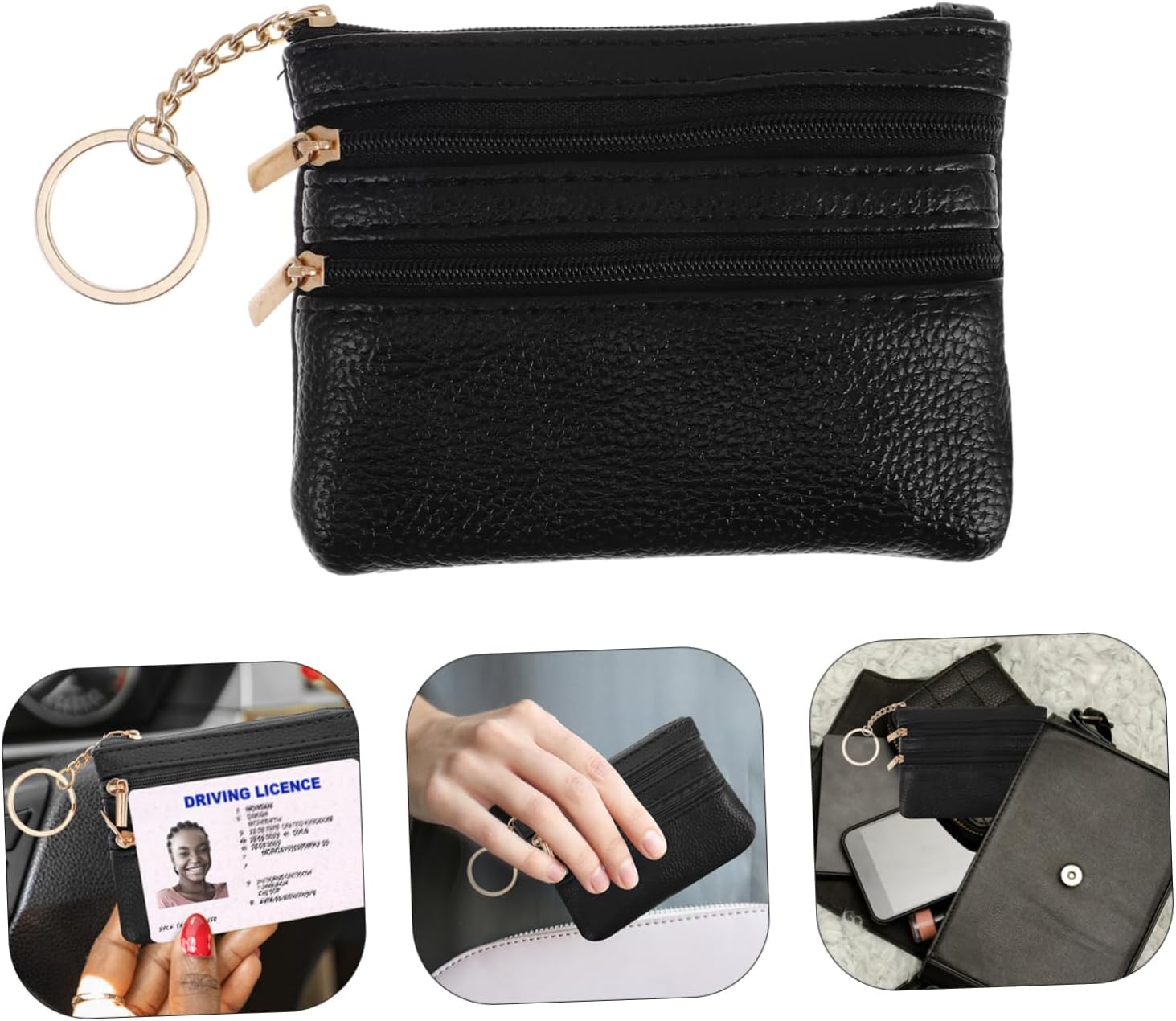 3pcs Coin Purse Ladies Wallets Small Cute Pouch Zipper Woman Female Card Bag Zinc Alloy Black