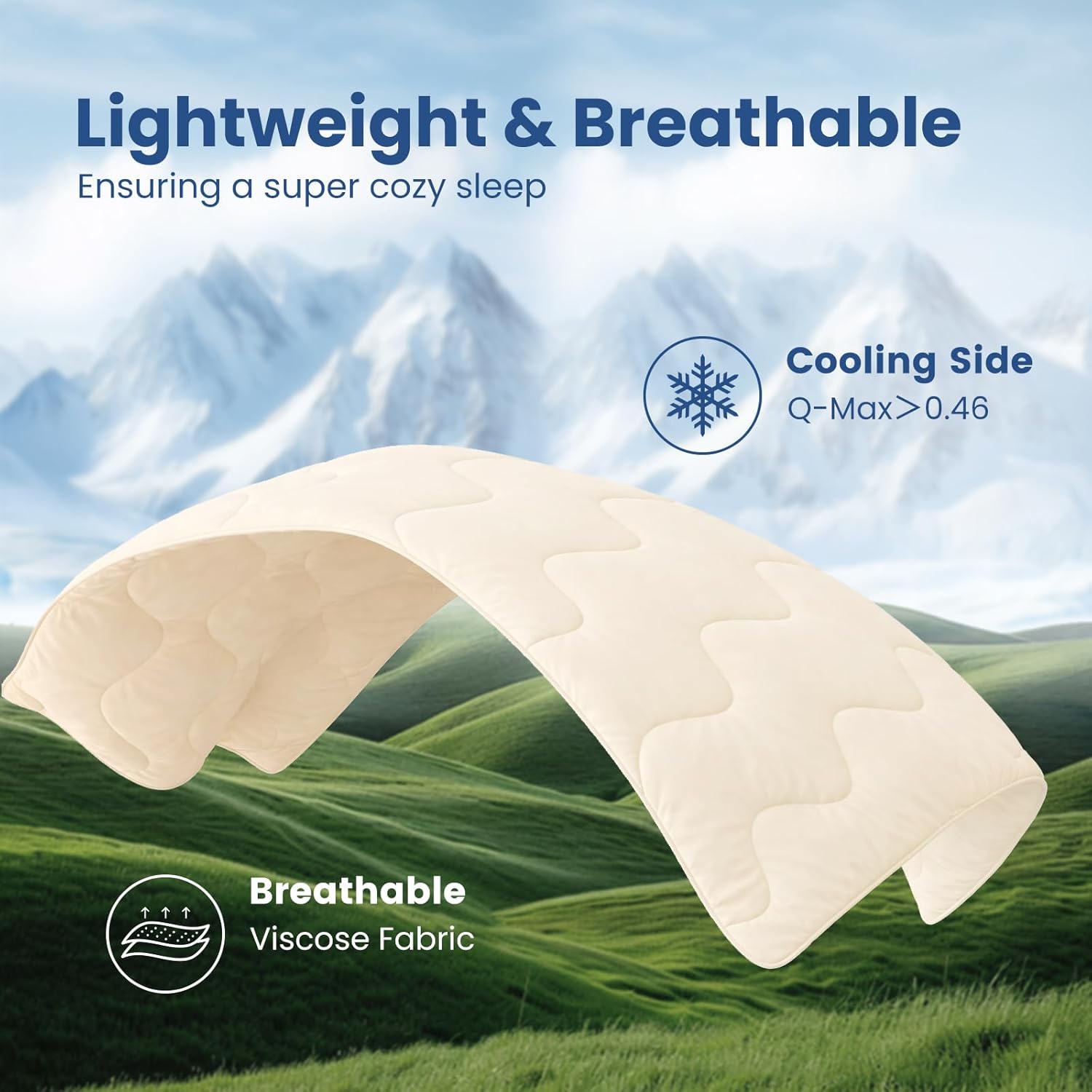 Cozy Bliss x Sorona® Viscose Natural Fiber Cooling Comforter King Size, Reversible Silky Smooth Cooling Blanket with Q-Max>0.45 for Hot Sleepers & Night Sweats, Ivory White, 106"x90" - Image 6