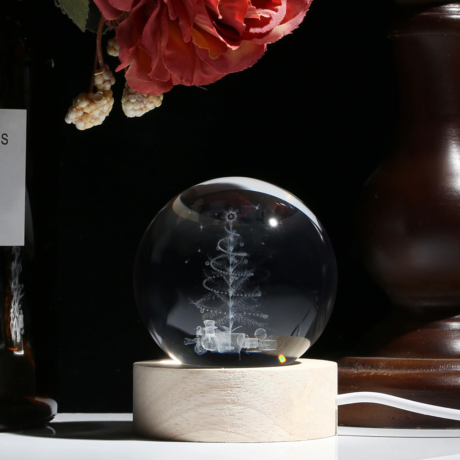 XIANNVXI 3D Christmas Tree Crystal Ball Light Lamp Paperweight Christmas Ornament for The Home Xmas Tree Ornament Light Up Indoor Home Christmas Decoration for Bedroom Shelve - Image 3