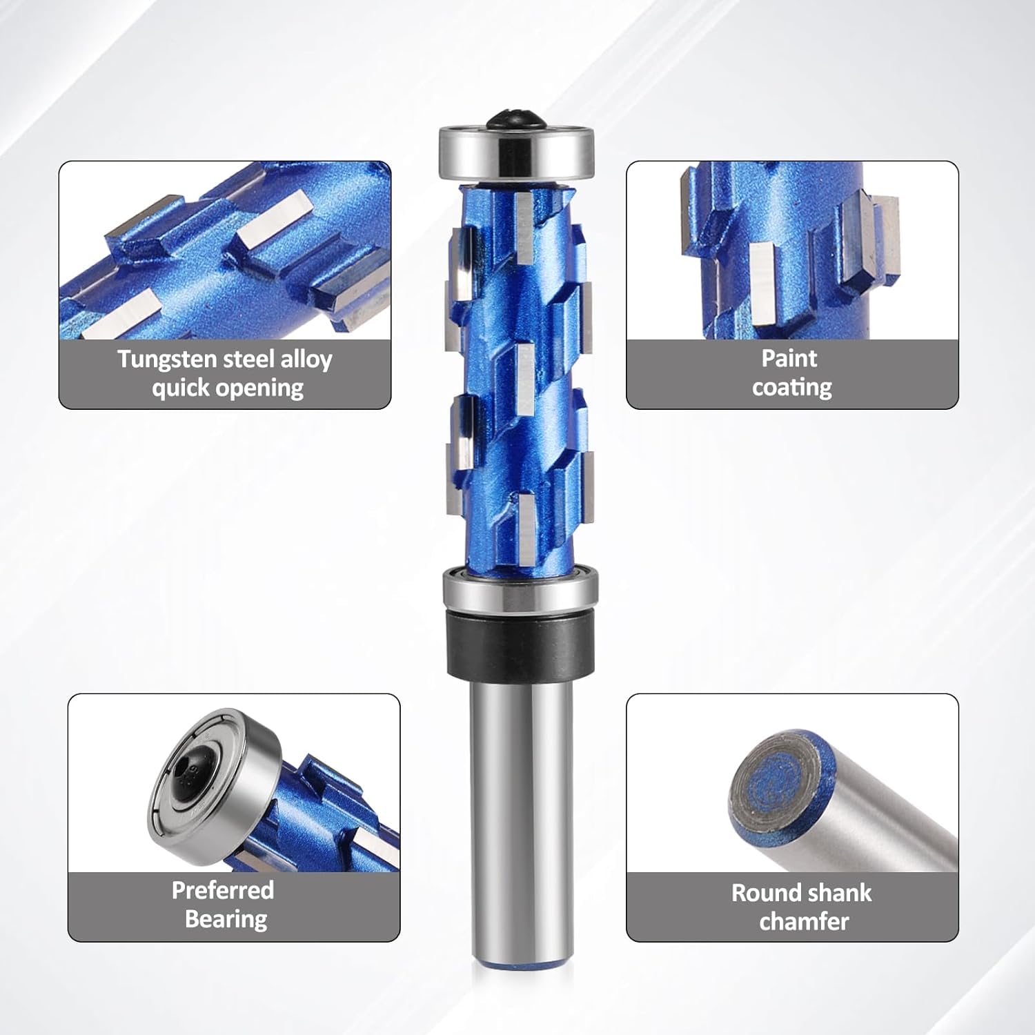 Fresa da 1/2" con codolo a filo, fresa in metallo duro integrale, spirale, doppio cuscinetto, punta per router CNC per legno (12,7 mm x 65 mm)