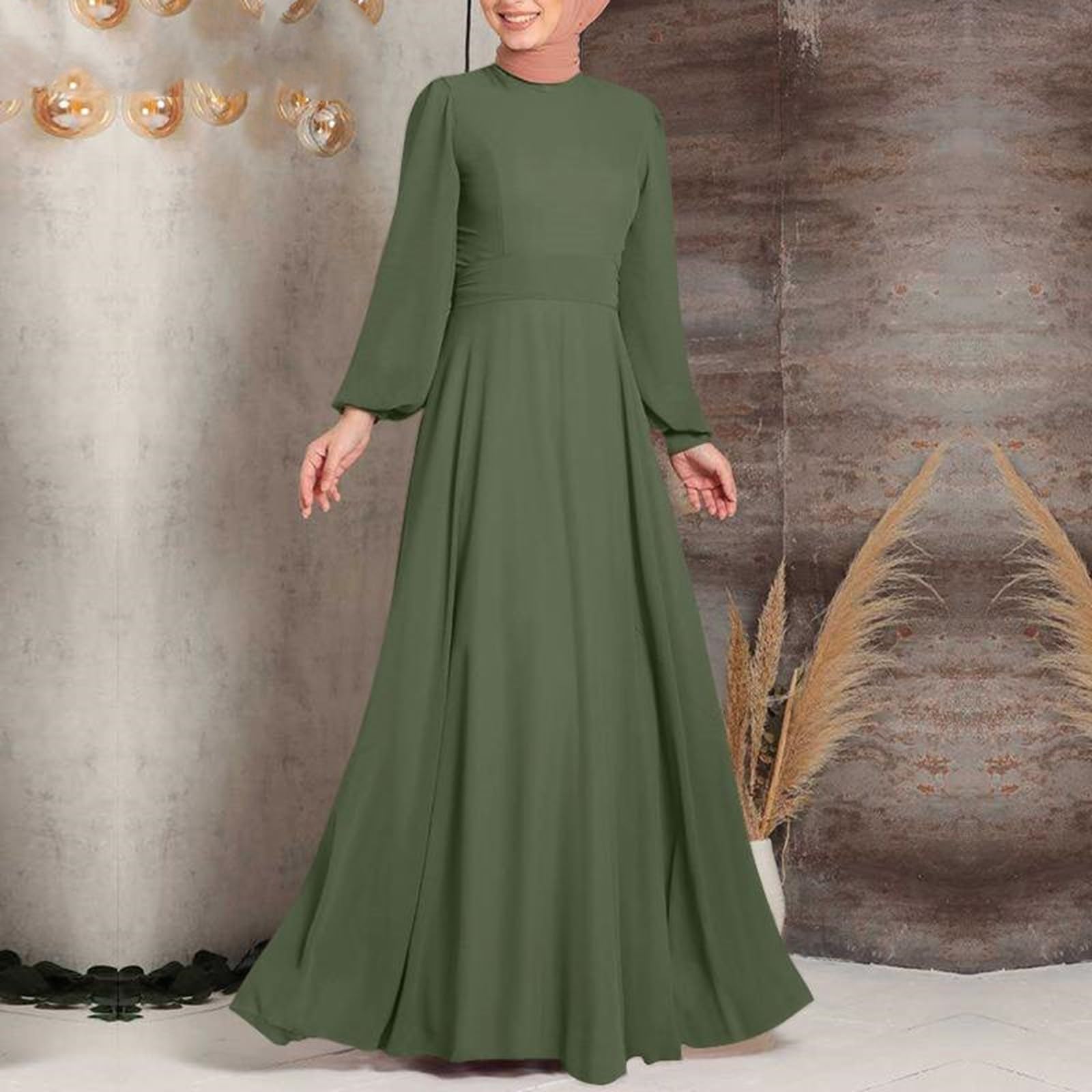 Abito lungo musulmano, Abaya Donna Elegante Bianco, Lungo Musulmano Abbigliamento Preghiera Manica Lunga Abito Islamico Jilbab Turchia Arabo Caftano Ramadan Moschea