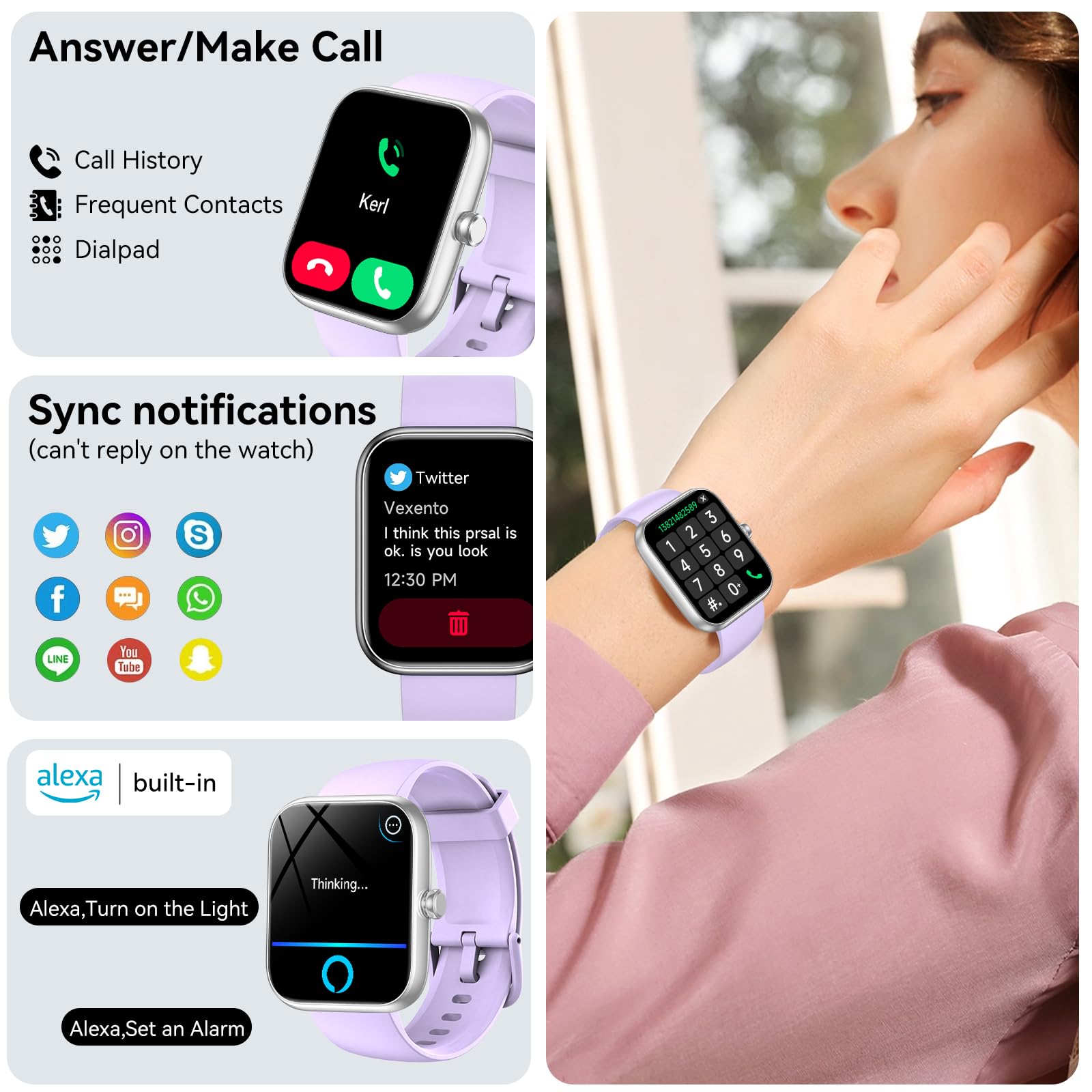 Smart Watch con Alexa integrato, 1,8 pollici HD Health Fitness Tracker, chiamate/notifiche Bluetooth, oltre 120 modalità sportive, monitoraggio della frequenza cardiaca/sonno 24/7, impermeabile IP68