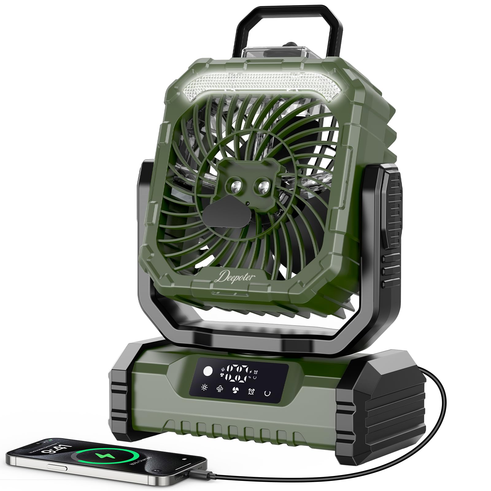 Camping Ventilador 20000mAh, Ventilador USB Recargable Portátil Escritorio con Luz LED (Azul2)