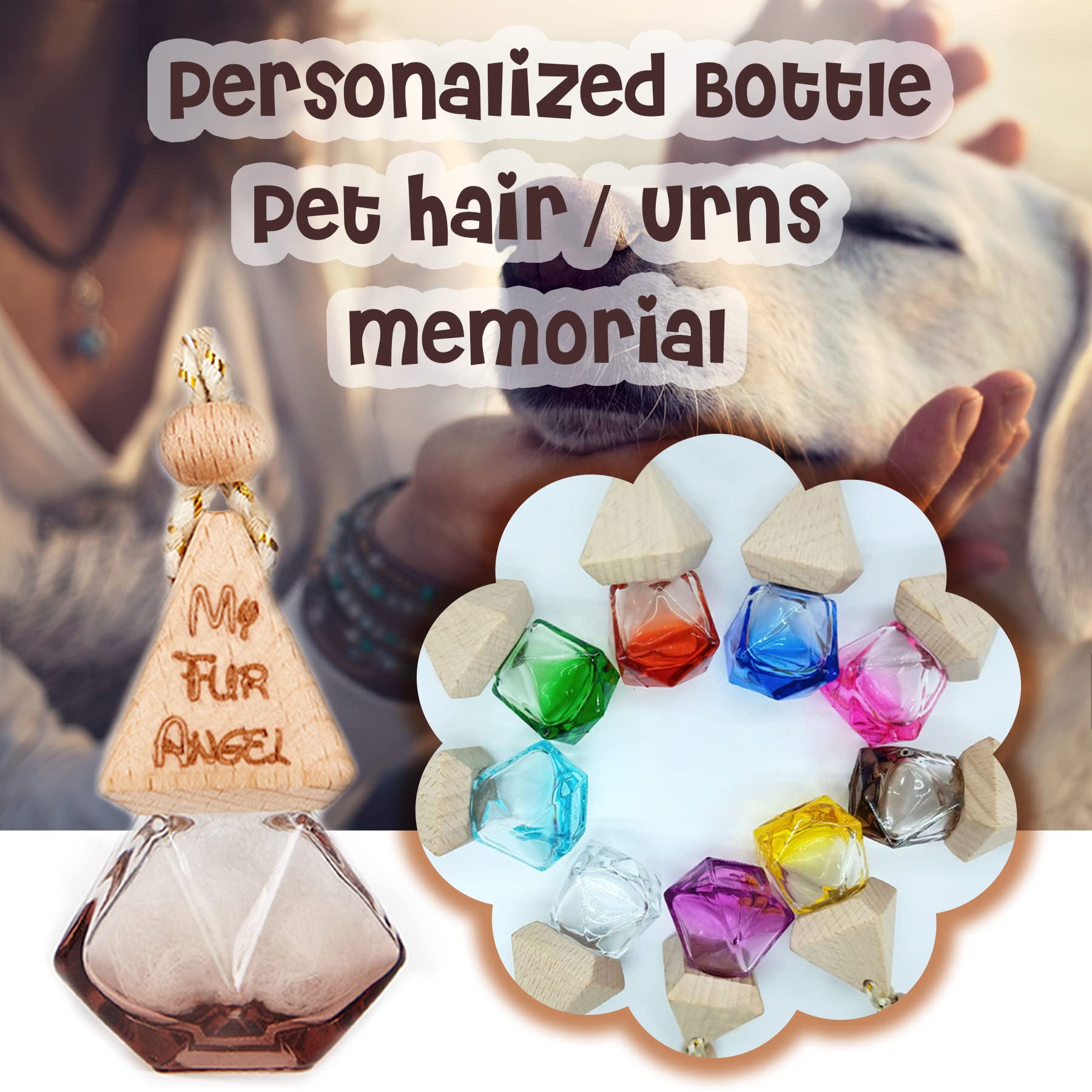 Pet Personalized Memorial Bottle Dog Hair Clear Glass Bottle Customizable Wooden Cover Loss of Cat Remembrance Pet Passing Away Fur or Ashes Glass Vial with Rope Sympathy Keepsake Gift