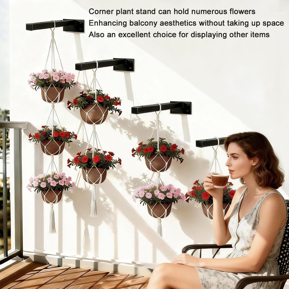 ウォールコーナープラントスタンドシェルフブラケット、ウォールブラケット窓敷居植物棚、ベッド上の壁装飾収納棚ブラケット、庭、キッチン、