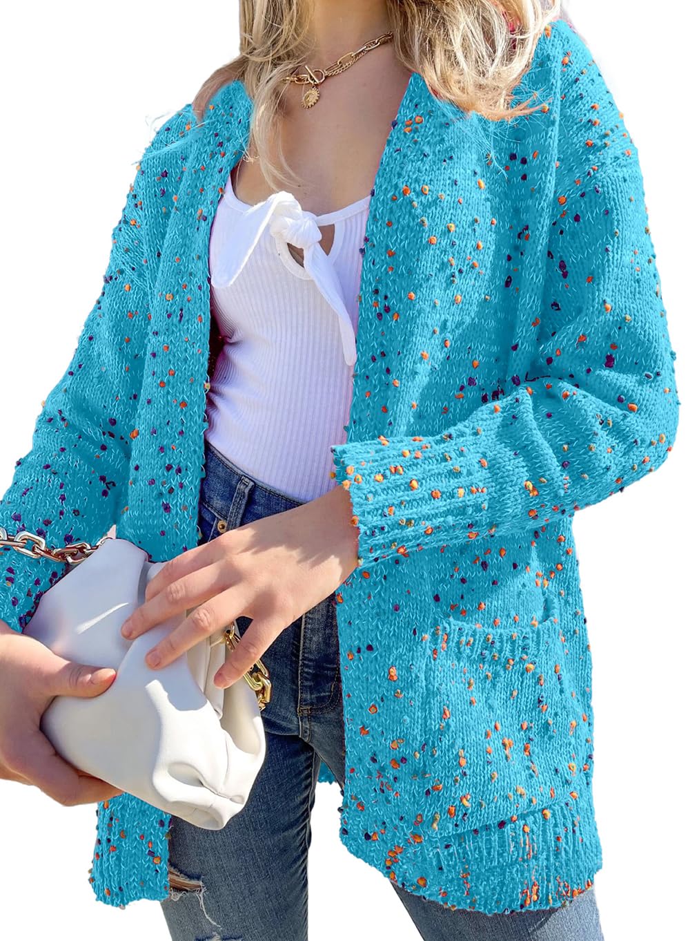 SELINK Womens Cardigan Sweater Casual Confetti Rib Knit Long Sleeve Cardigan Daily Outwear