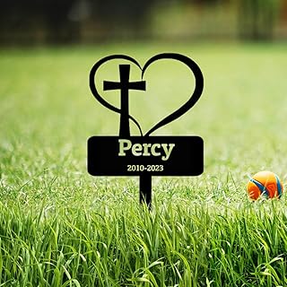 Goodqueen Custom Pet Cross Grave Marker, Personalized Pet Memorial Grave Marker, Metal Memorial Dog Cat Plaque for Outdoors, Customized Pet Cross Heart Headstone Remembrance Gift for Dogs Cats